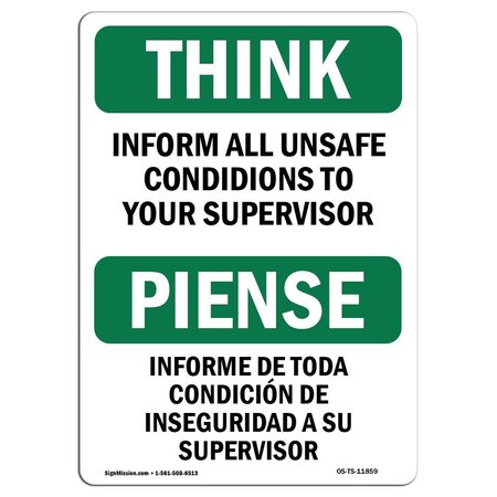 SIGNMISSION OSHA THINK, Report All Unsafe Conditions Supervisor, 14in X 10in Rigid Plastic, OS-TS-P-1014-L-11859 OS-TS-P-1014-L-11859